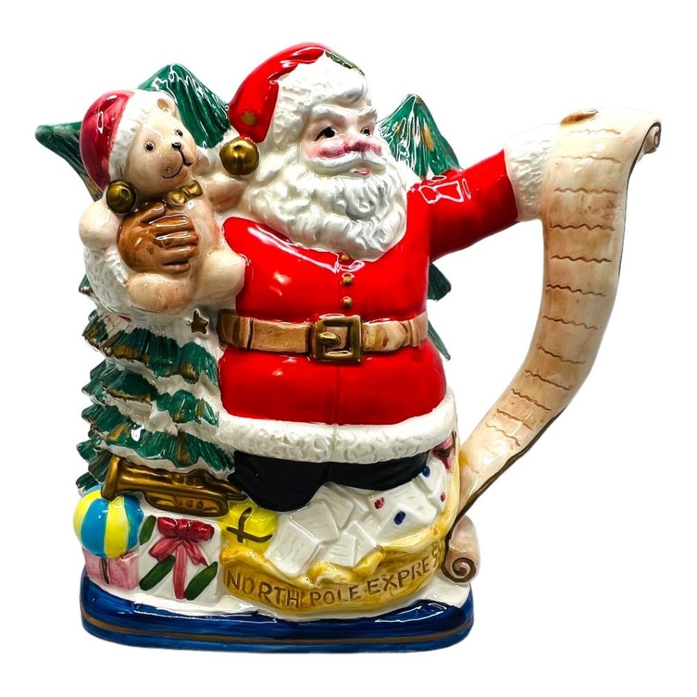 Fitz and Floyd 1993 Omnibus North Pole Express Santa Water Pitcher 58 oz